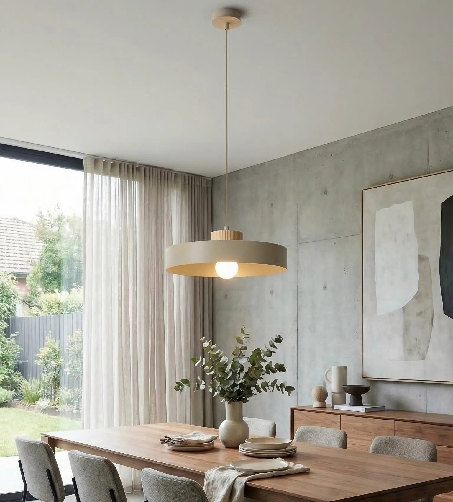 Lampa wisząca z dwuwarstwowym kloszem KIVI 1L mokka naturalny - 1668/1L