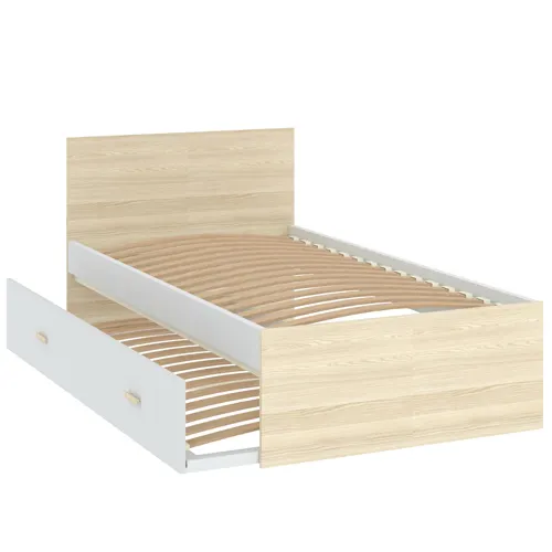 Łóżko z szufladą i zagłówkiem GOODY 90x190 - biały - akacja - INT_5002905