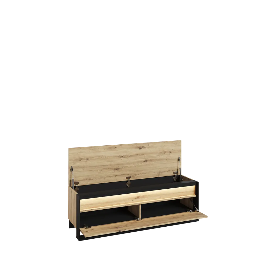 Szafka na buty z podnoszonym siedziskiem LED Quant QG-04 dąb artisan/czarna - QG4DAC