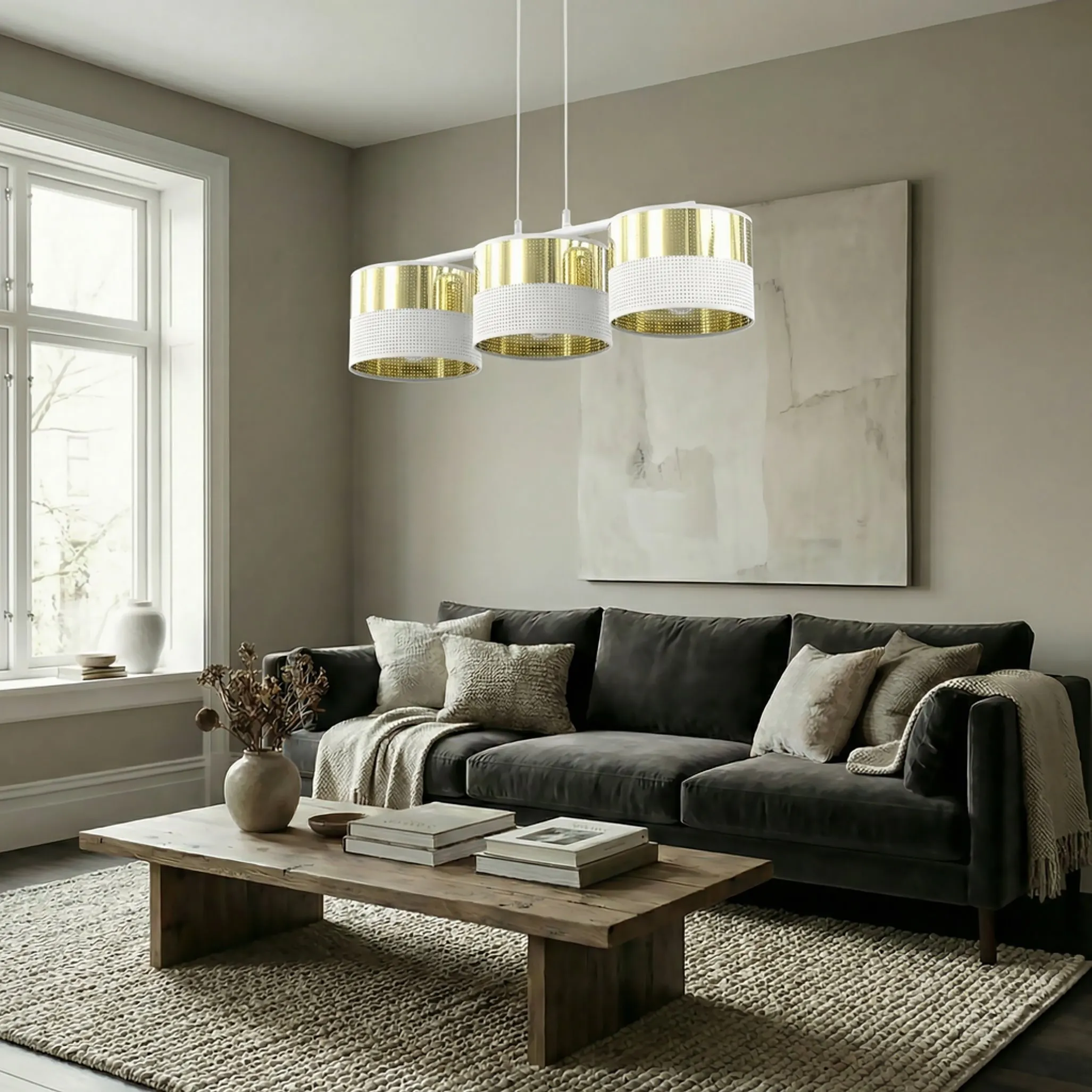 Lampa wisząca LUX 3 WH GOLD z abażurem biała złota - 1650/3