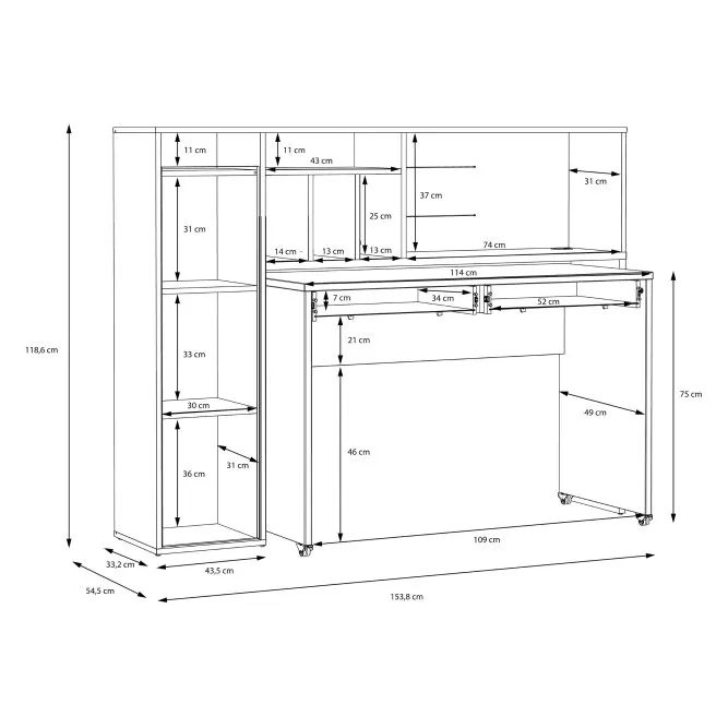 Biurko TRYNIDAD z regałem - dab artisan, szary - EGRB331L-C818