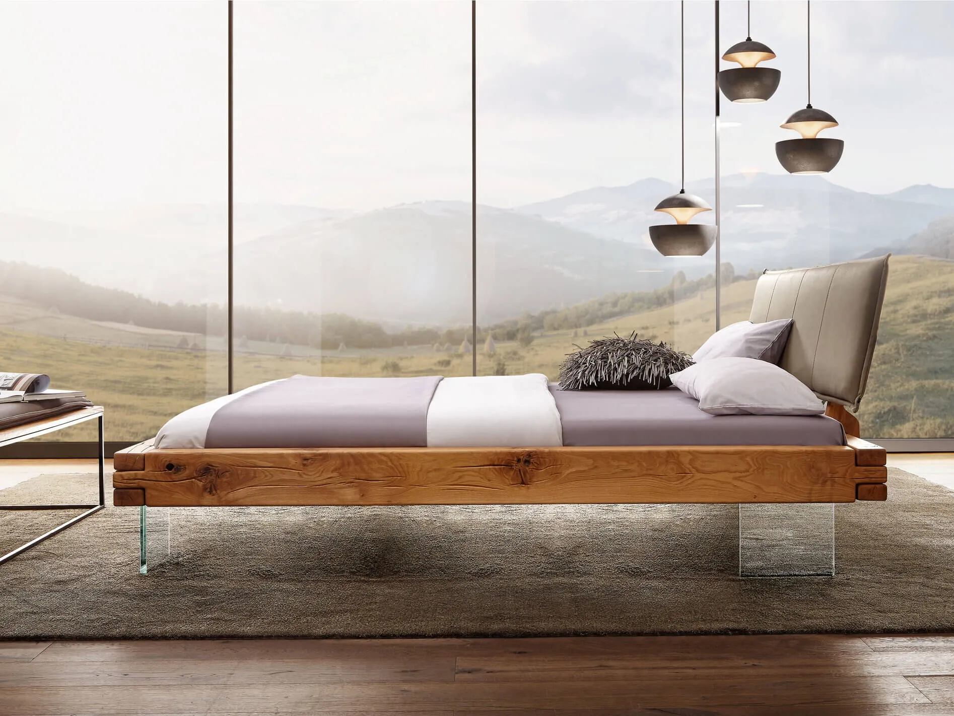 Łóżko dębowe tapicerowane WONDER 140x200 lewitujące - GK_105575111