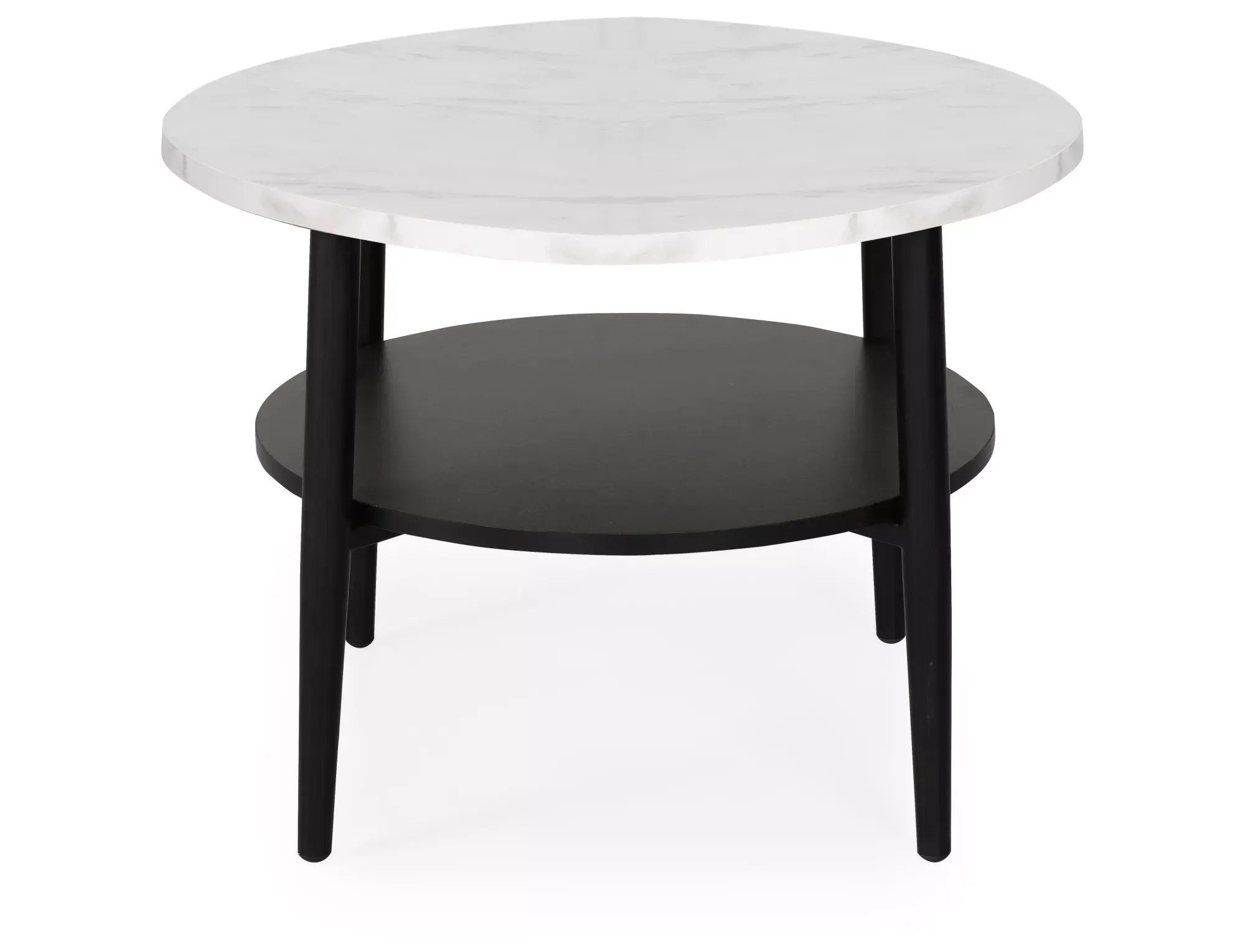 Stolik kawowy z półką ELLA B 60 cm biały efekt marmuru/czarne nogi - ELLABBMAC