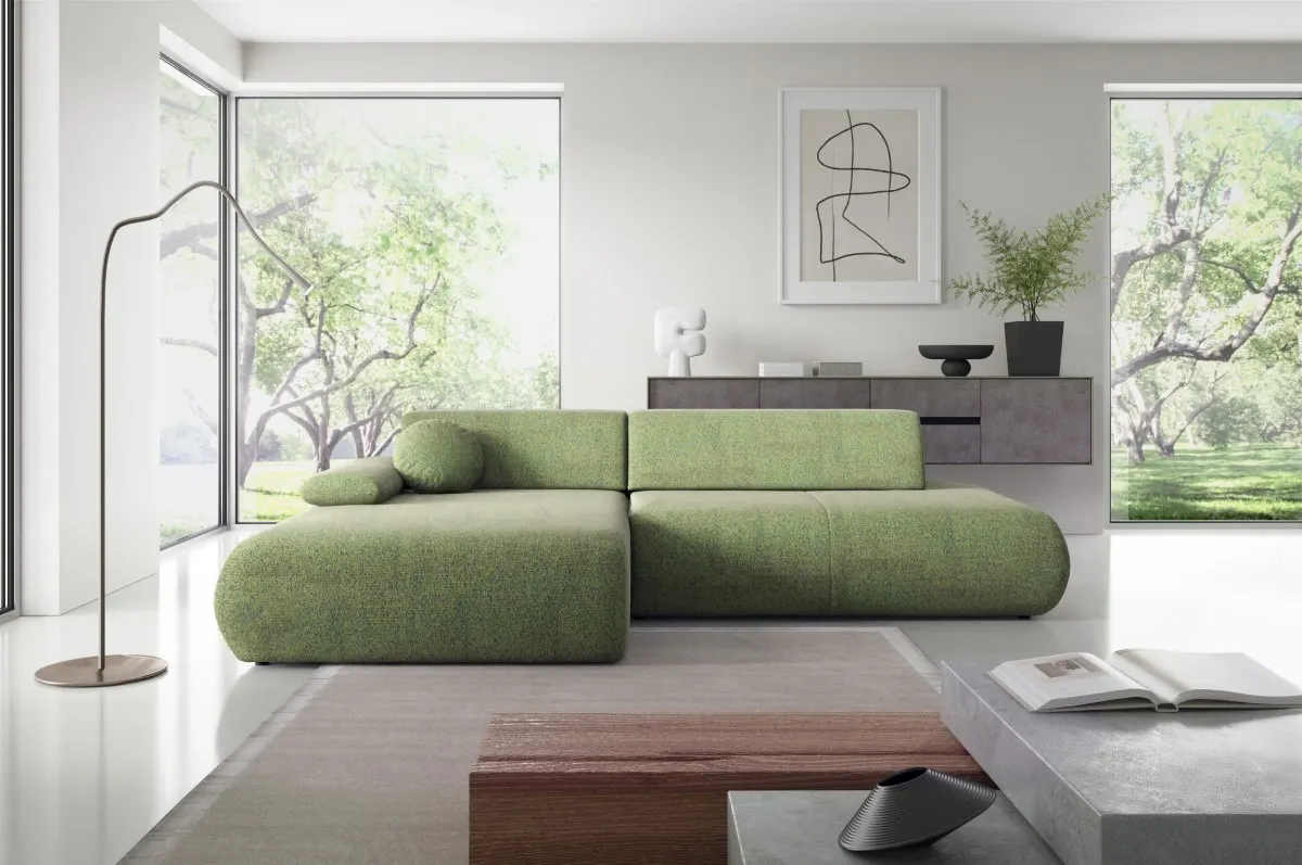 Narożnik rozkładany z pojemnikiem PUENTE 286 cm lewostronny zielony - PUENTE_NAR_PUENTE34_L