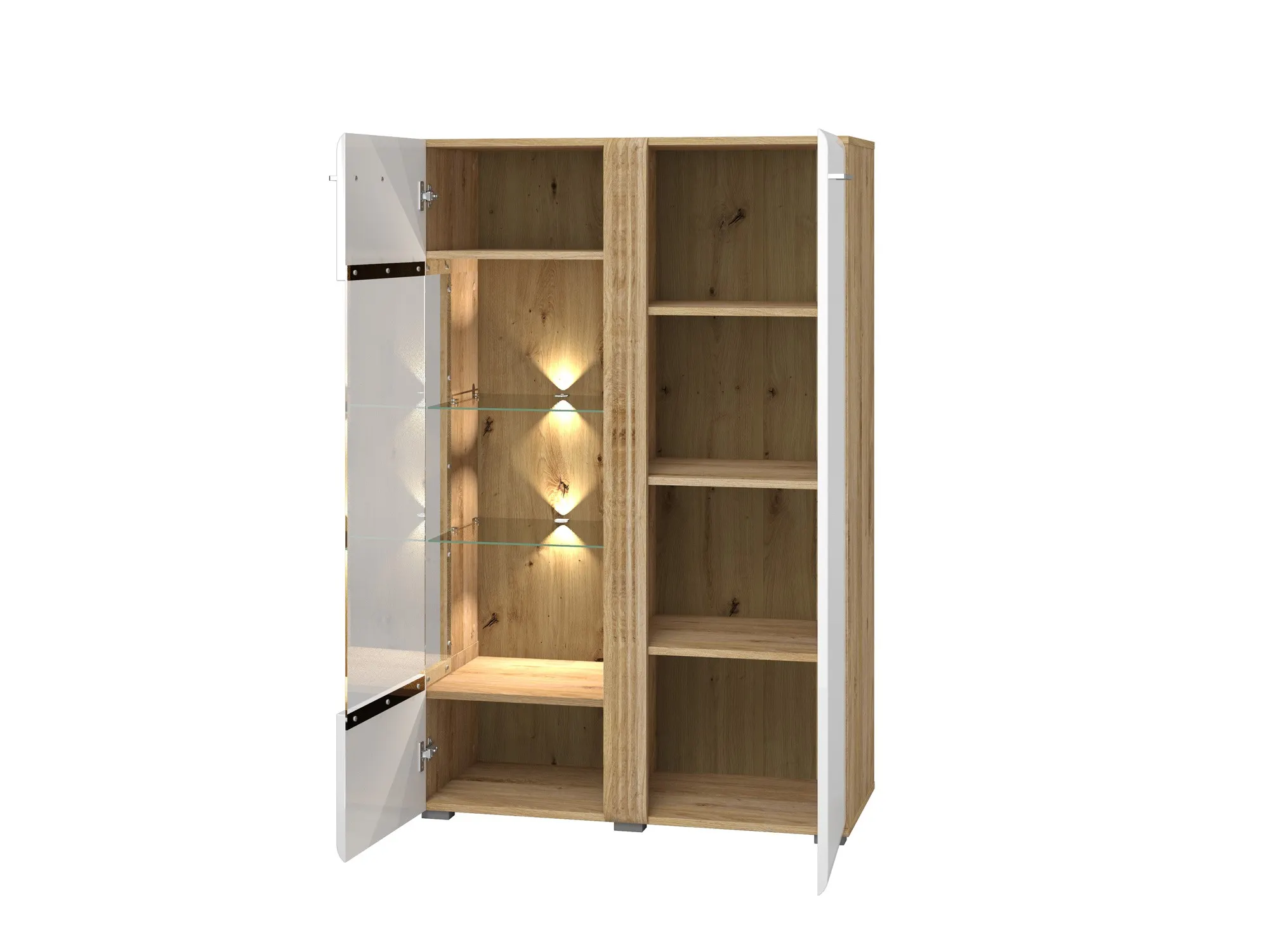 Witryna niska ADAGIO 03 Lewa dąb castello, biały połysk - 1ADAG03L-001