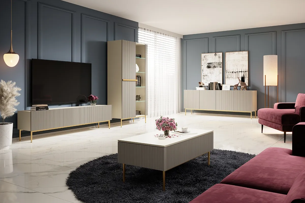 Witryna 2-drzwiowa NICOLE 100 - kremowa - złoty stelaż - B_148110