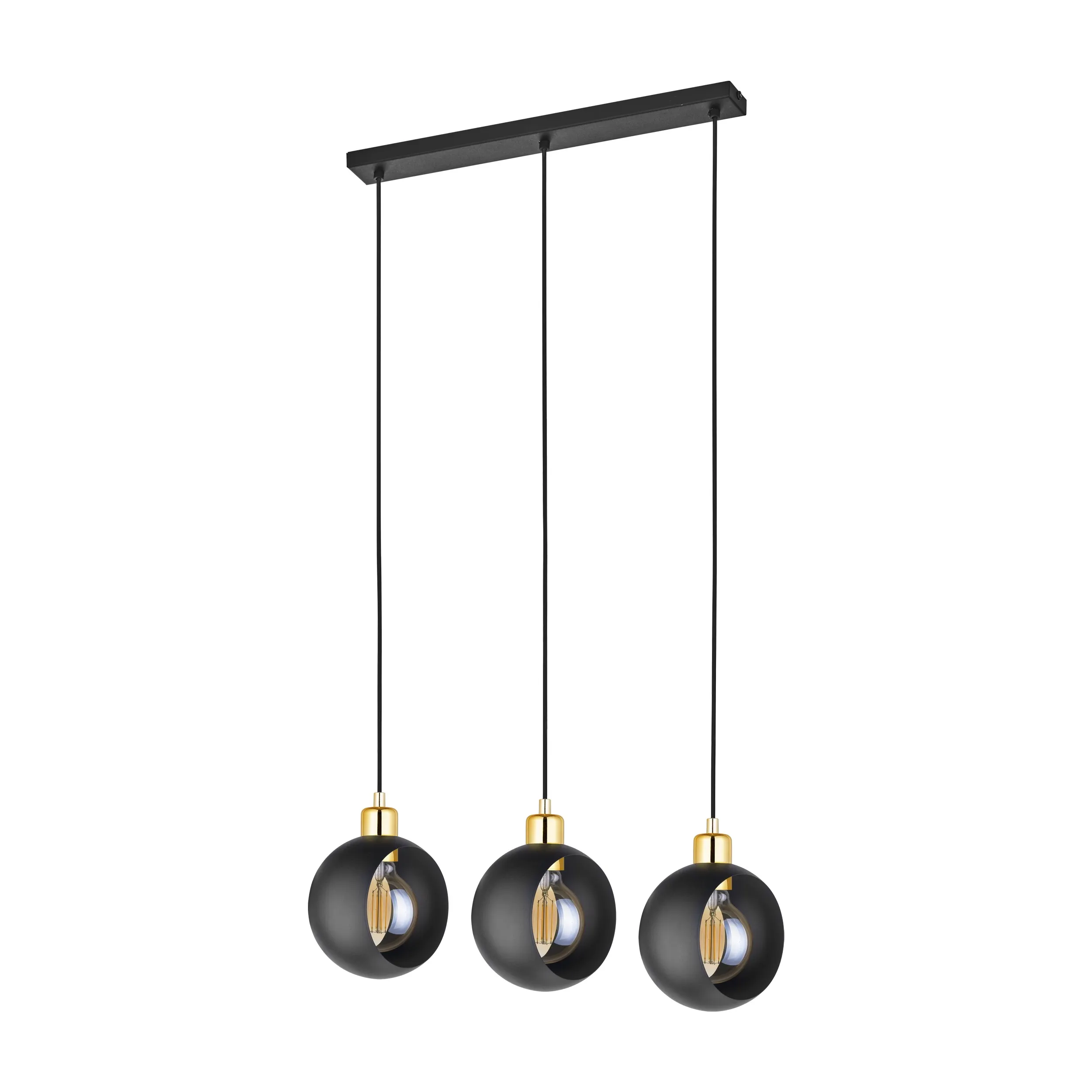 Lampa wisząca CYKLOP czarna ze złotymi elementami na metalowej listwie 127x61x17cm