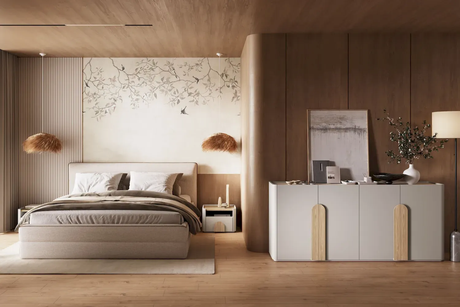 Komoda 4-drzwiowa AMILIO 200 - cashmere dąb olejowany uchwyty dąb jasny - B_169213