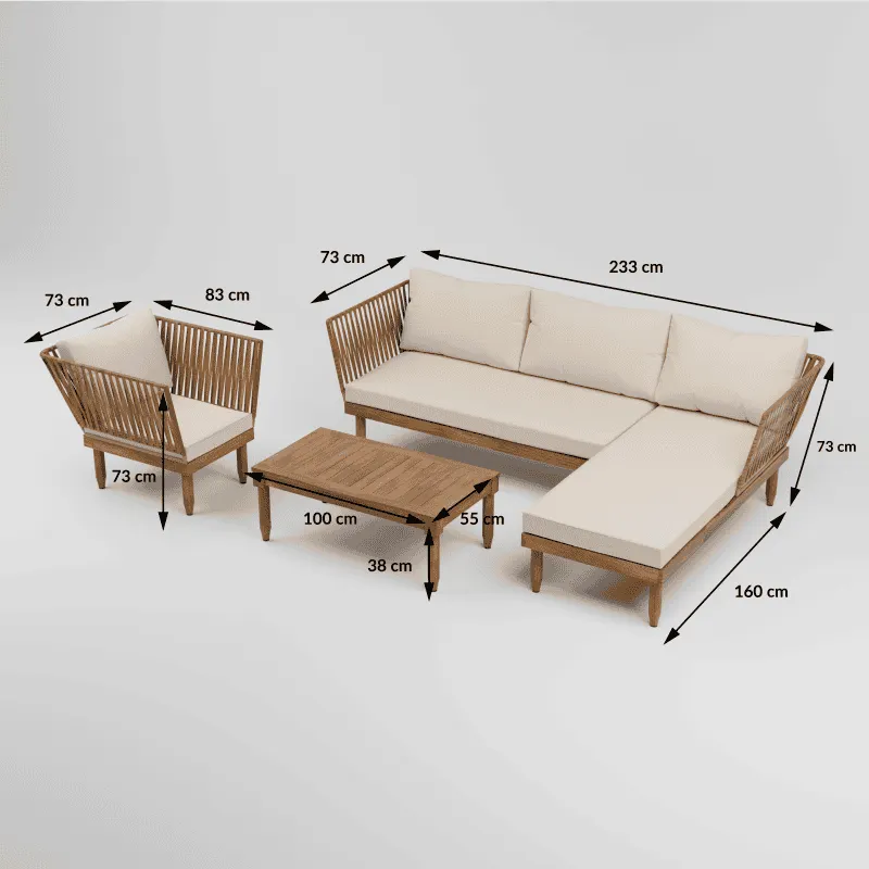 Zestaw ogrodowy wypoczynkowy SEMPLE 3-set drewniany kremowy Zenjoy - SEMPLE_KREMOWY