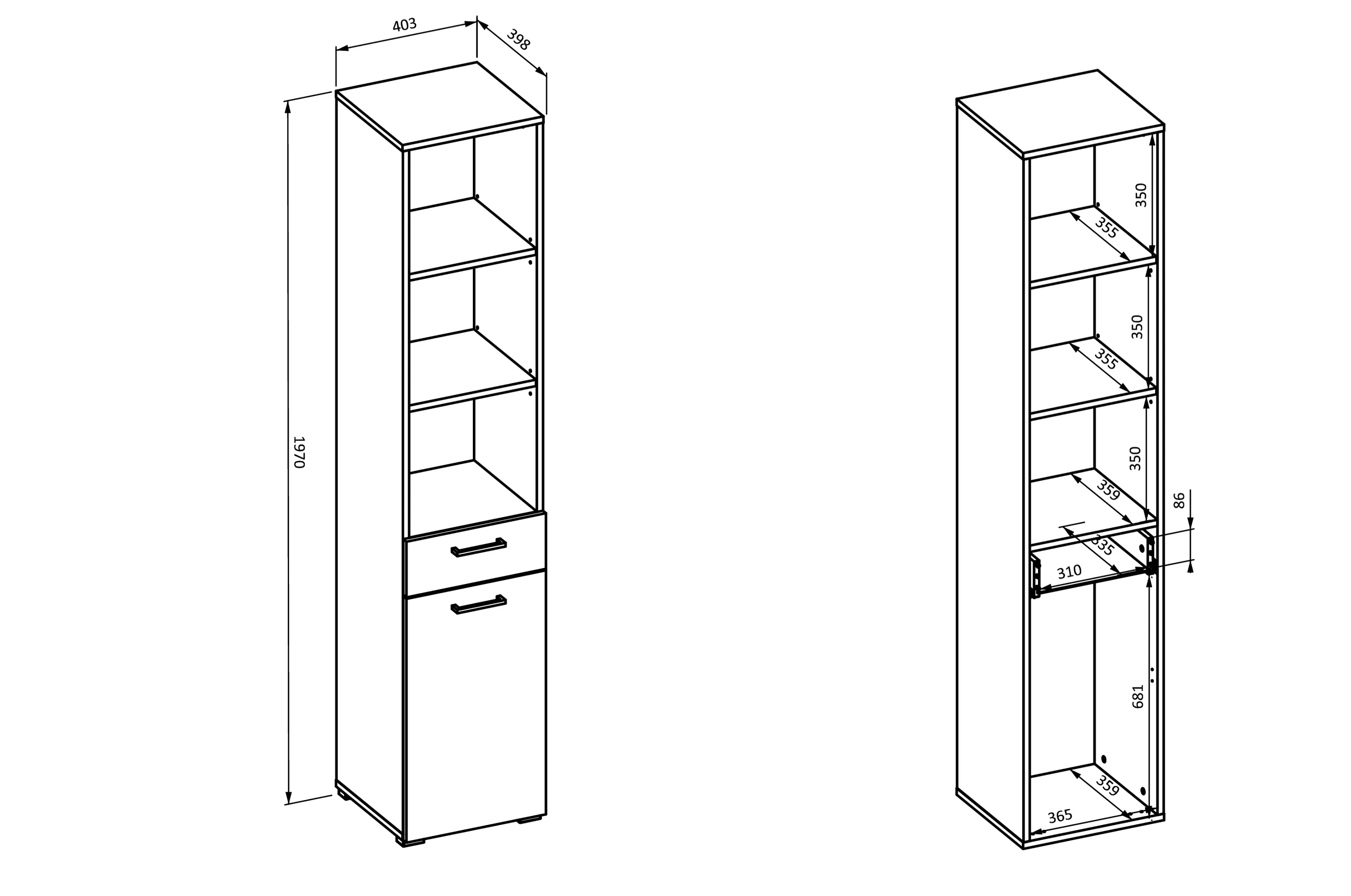 Regał z koszem na pranie i szufladą ROSA 197x40 congo efekt drewna - 30CDNO66