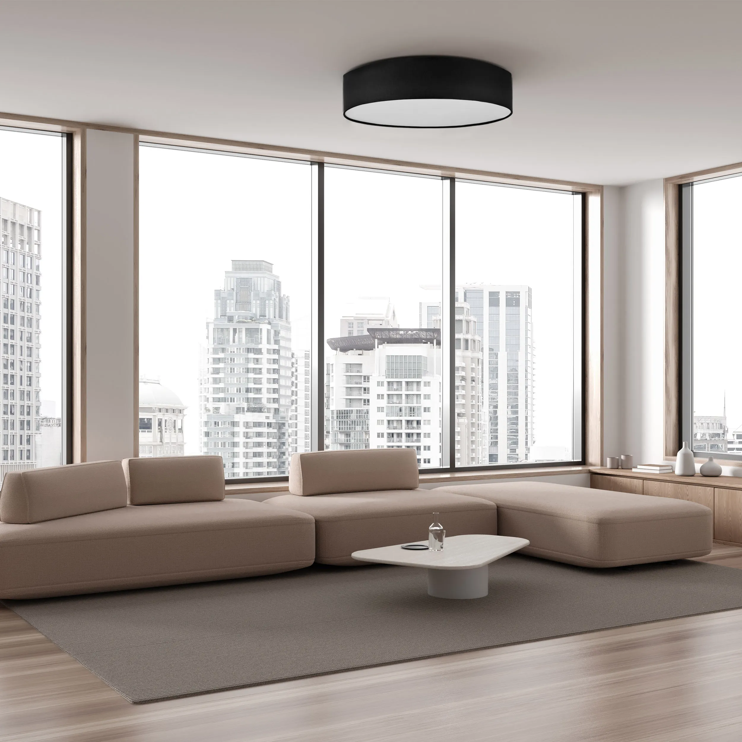 Lampa sufitowa RONDO czarna z białym kloszem 60x15cm - TK_1587