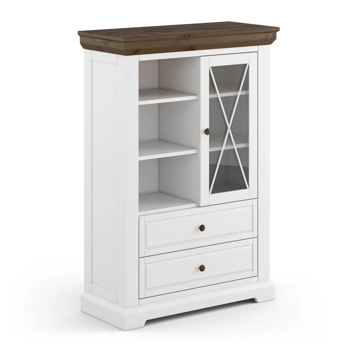 Witryna MARONE ELITE 1-drzwiowa z 3 szufladami - biała, tabacco Meble, Szafka, Szafa