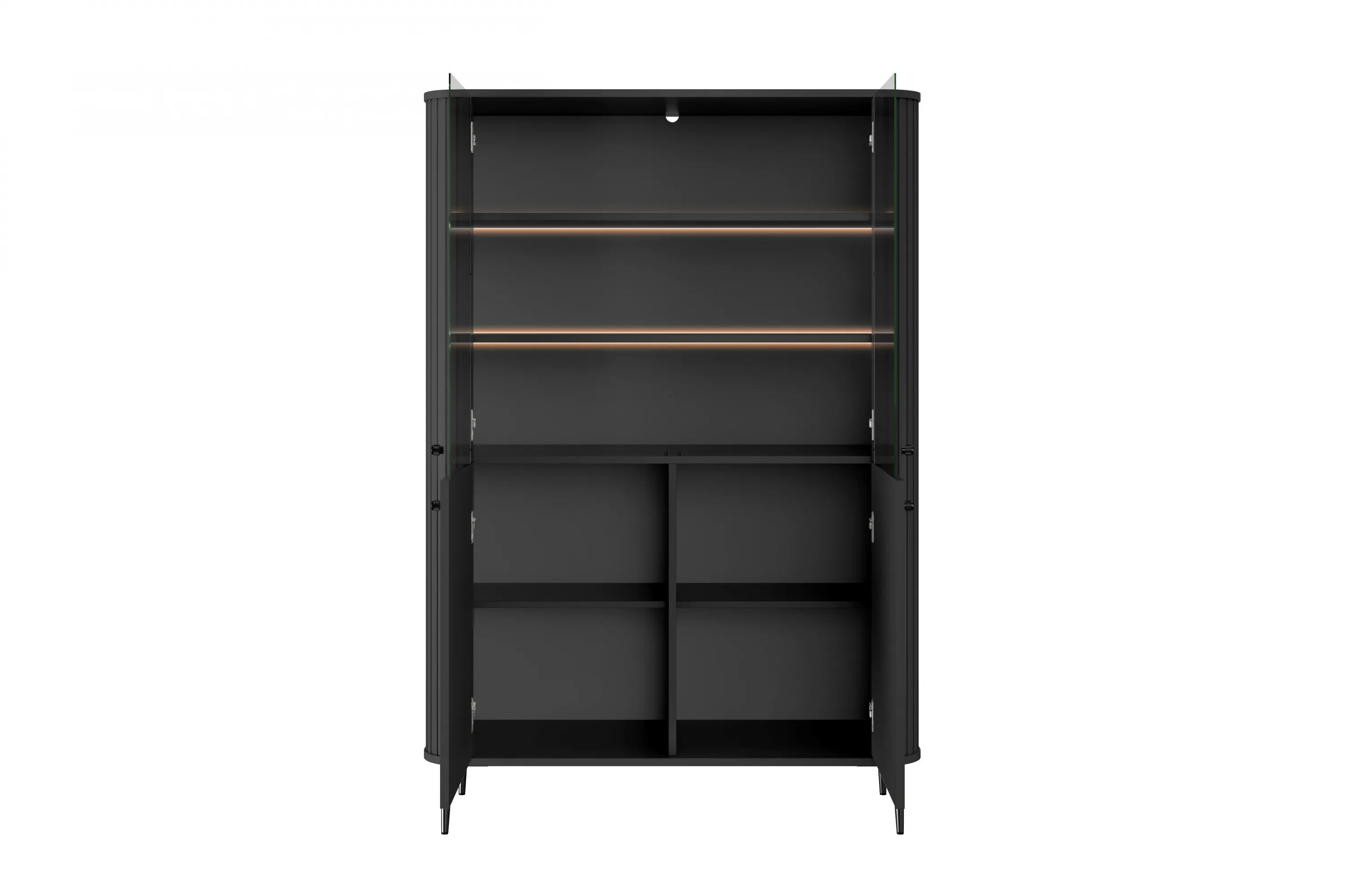 Witryna 4-drzwiowa z oświetleniem VESPER 103 ryflowany front czarna czarne nogi - B_167228