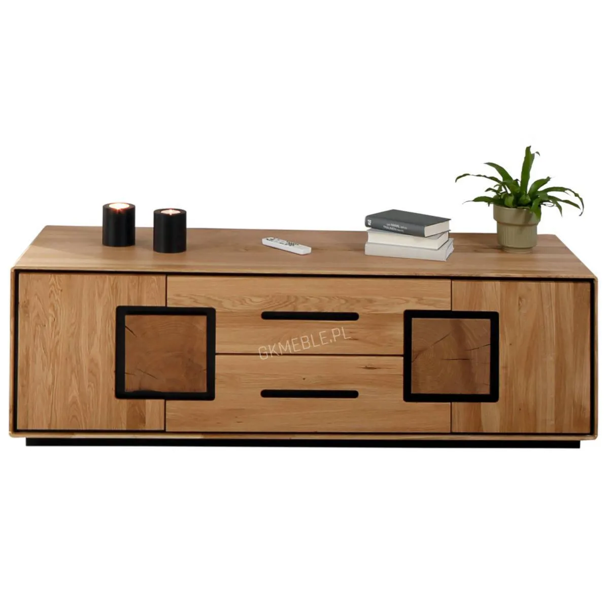 Szafka rtv dębowa MELLOW 165x54 z 2 szufladami i 2 szafkami