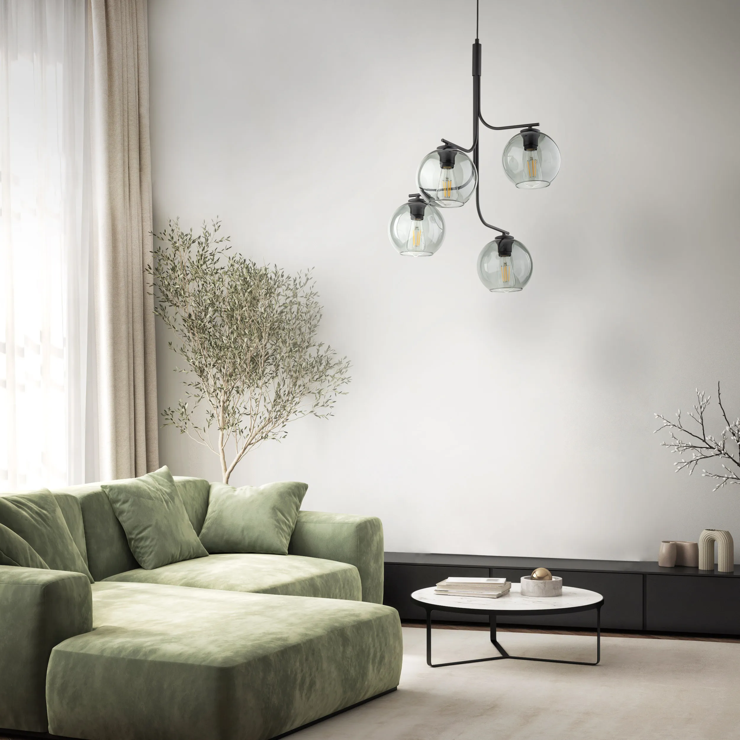 Lampa wisząca CESAR czarna z przyciemnianymi transparentnymi okrągłymi kloszami 150x58cm - TK_5727