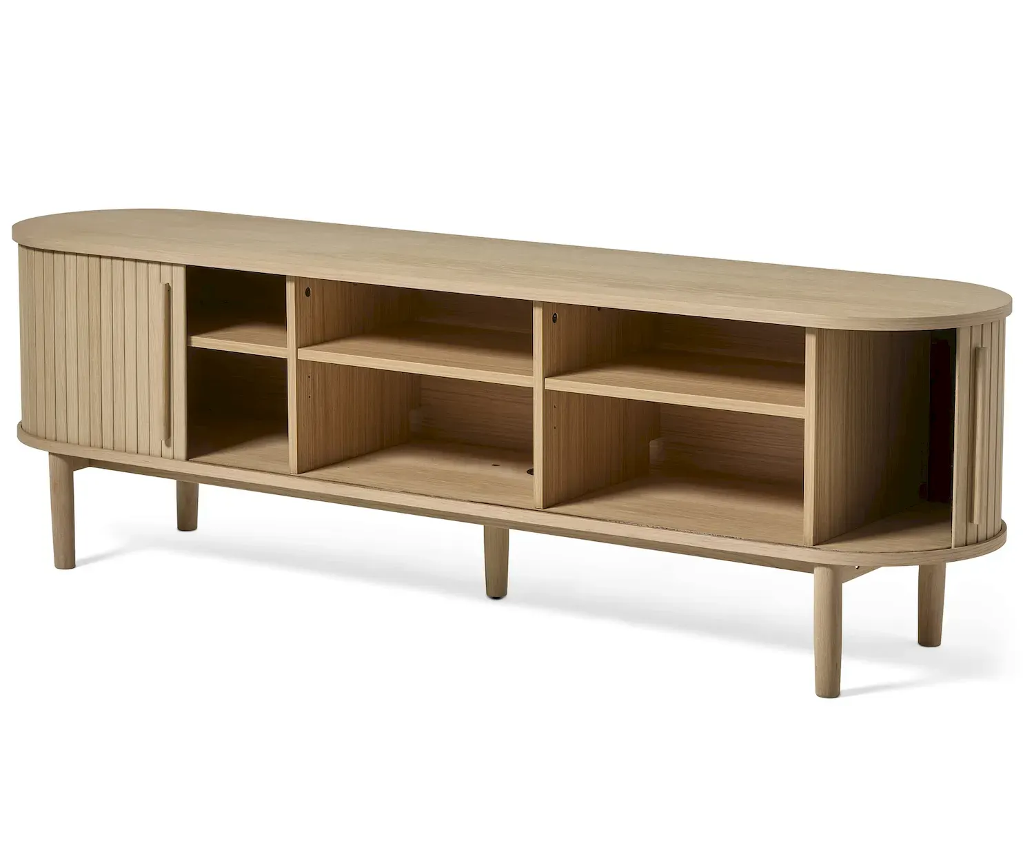 Szafka RTV 2-drzwiowa META 180 cm z lamelami dąb biały - UN_50692560