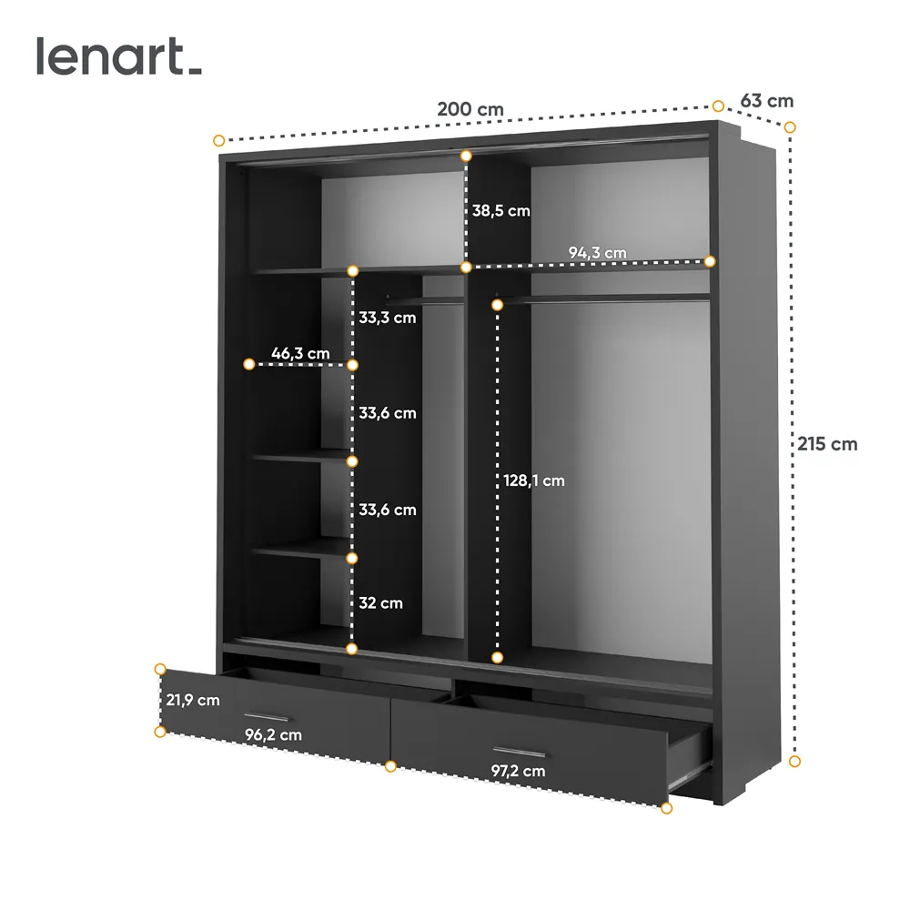 Szafa 2-drzwiowa LED ARTI AR-05P 200cm czarna — zdjęcie 7