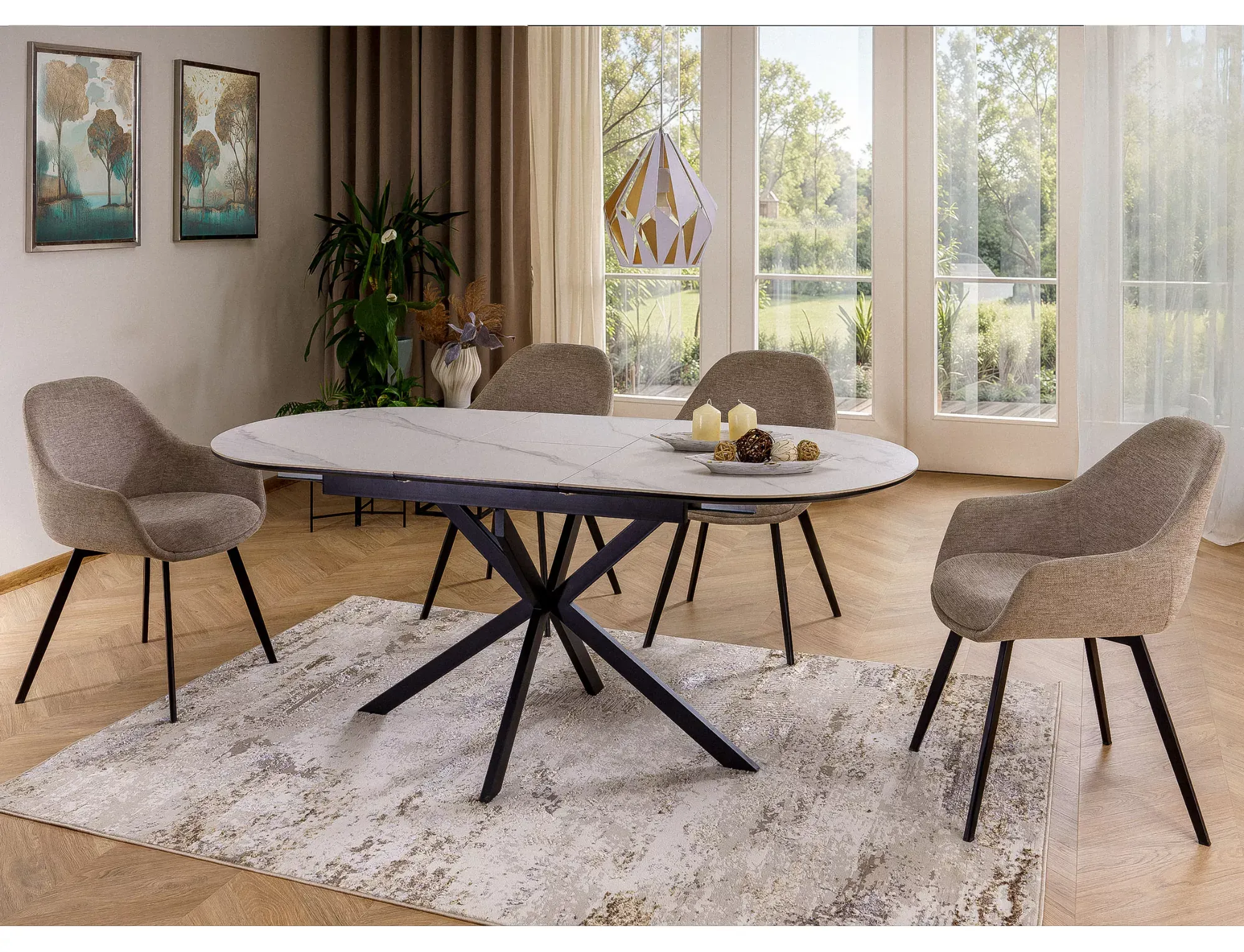 Stół rozkładany owalny GASTON CERAMIC 80x140-180 biało-czarny - GASTONBC140