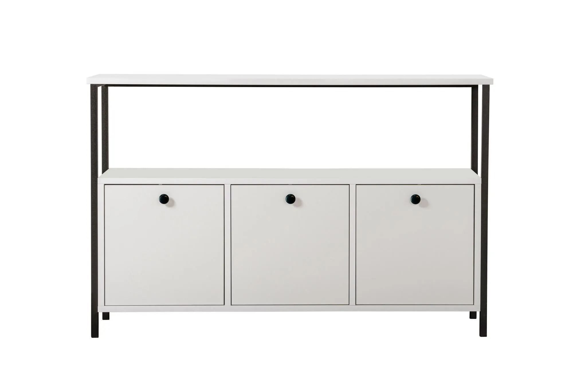 Konsola 3-drzwiowa SOLACE 120 cm biała czarny metalowy stelaż - ASI_241NRD1345