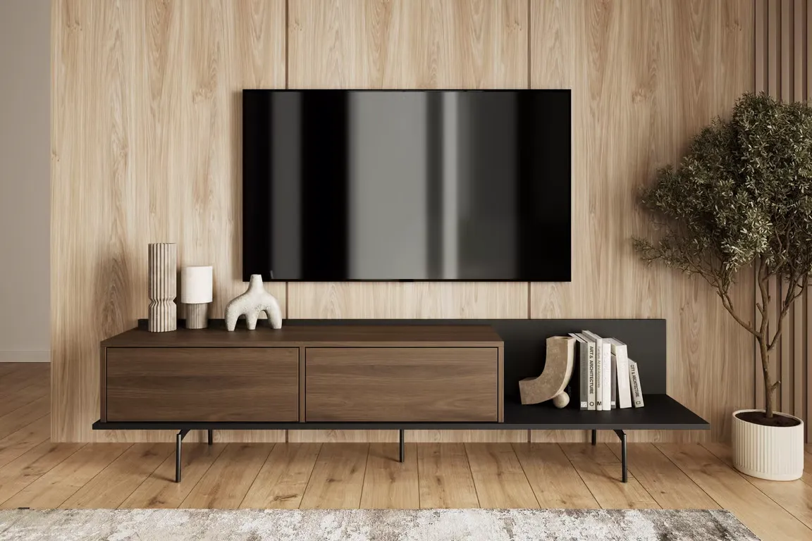 Szafka RTV z 2 klapami ZENAR 200 cm orzech elegant czarny — zdjęcie 7