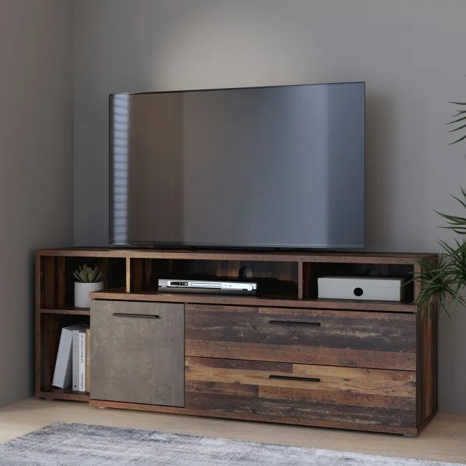 Szafka RTV CLIF z regałem - old wood vintage, beton