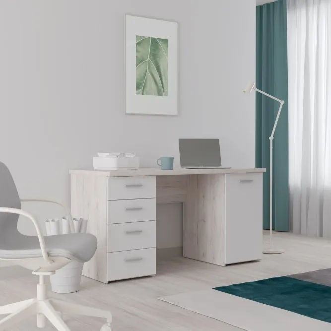 Biurko NET106 z szafką i 4 szufladami- beżowy, biały - MT926-T19