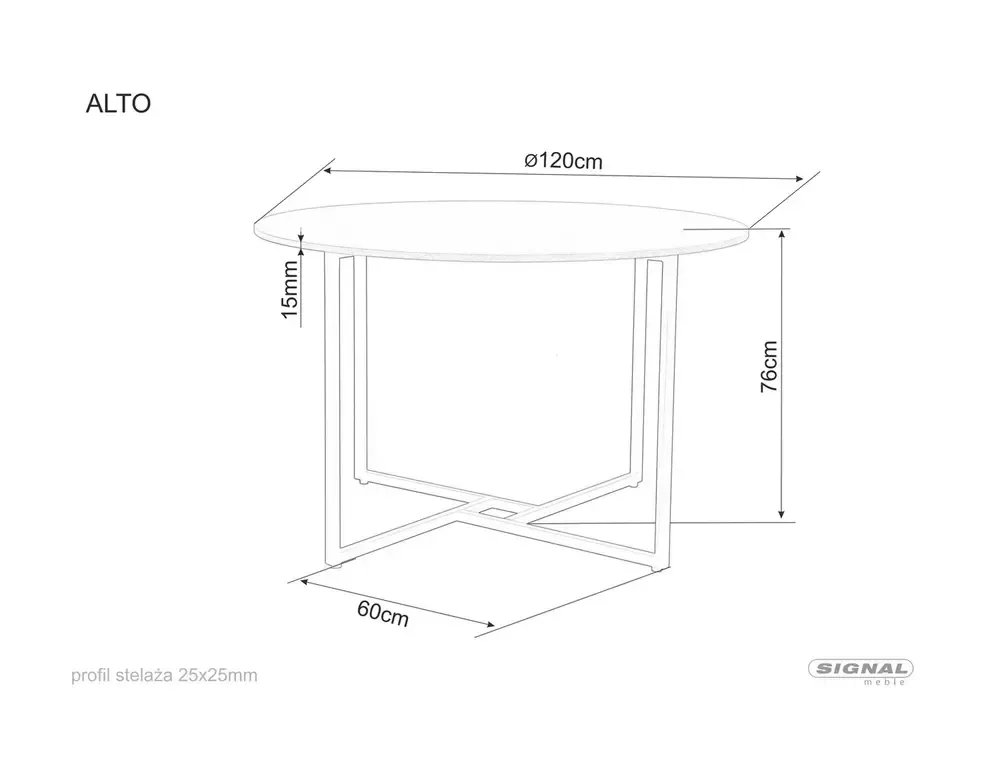 Stół okrągły ALTO Dąb Artisan/Czarny 120X120 Signal - ALTODC