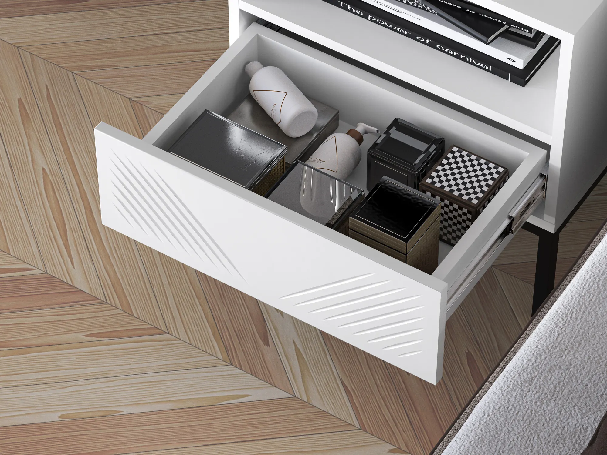 Szafka nocna z szufladą Clearing 05 biały alpejski, podstawa-złoty - 1CLEA05-001-03