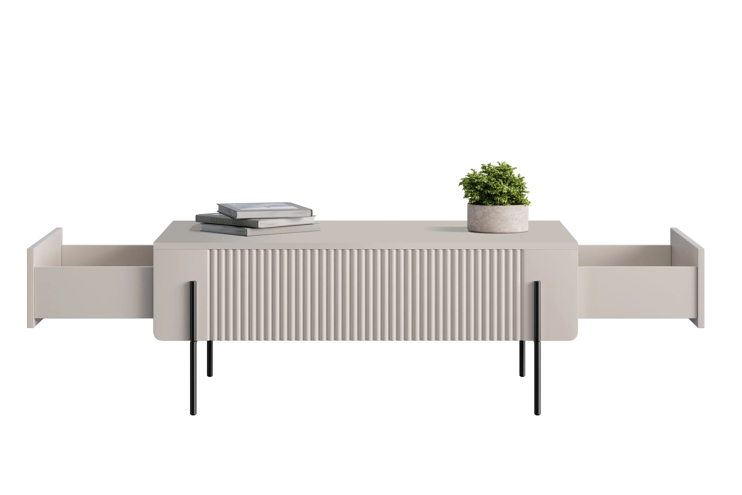 Stolik kawowy z 2 szufladami MALMI ryflowany front 60x100cm - kaszmirowy - czarny - B_167012