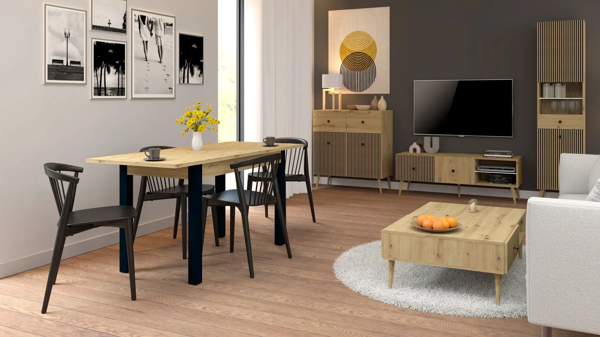 Stół rozkładany NEO 70x120(160) dąb wotan czarny - INT_5001143