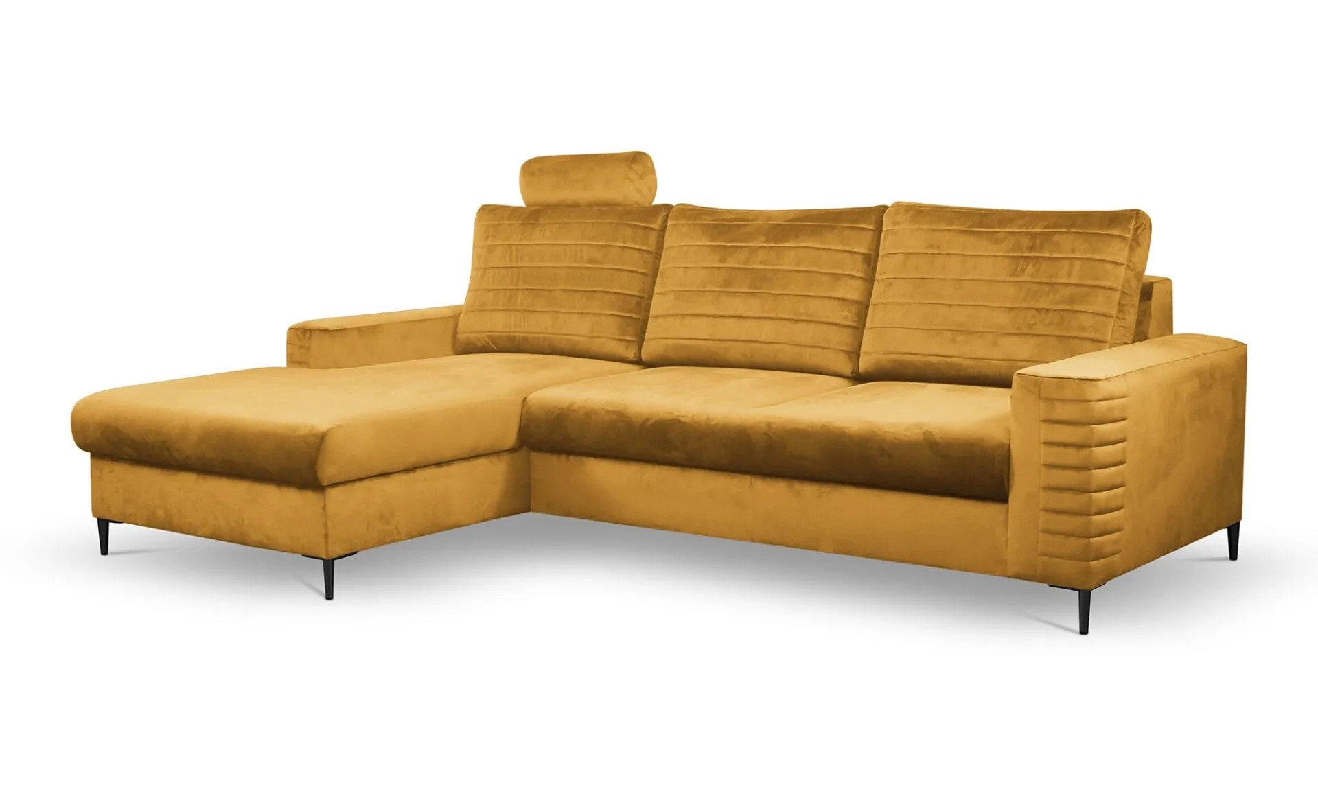Narożnik rozkładany z pojemnikiem COLLIN VELLUTO 253 cm lewy musztardowy Kanapa, Meble, Poduszka, Wystrój domu