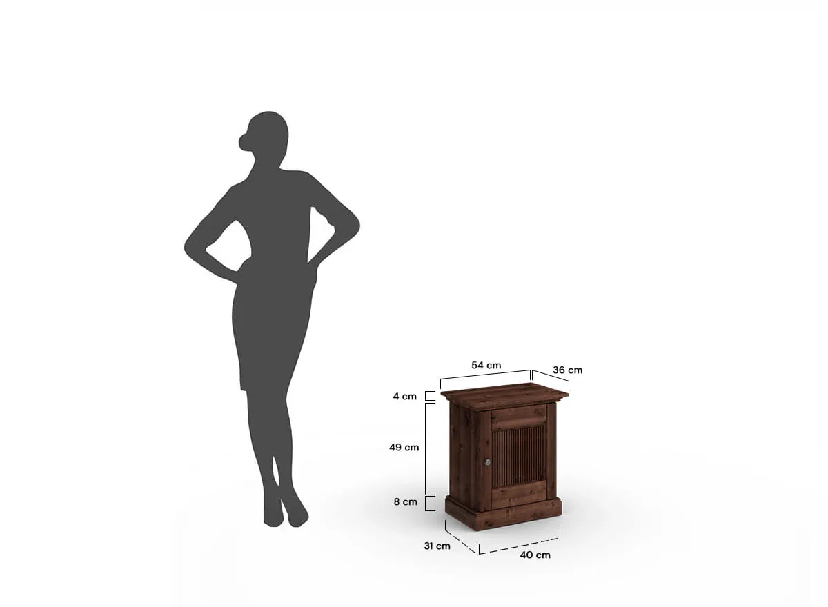 Szafka nocna drewniana ROSELLA lewostronna 36x54x61 sosna ciemny brąz - SKROS06L