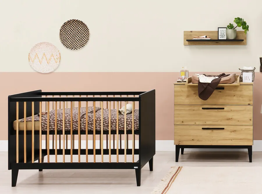 Łóżeczko niemowlęce XENA regulacja wysokości 70x140 efekt dębu/czarne - BAN_XEN-5
