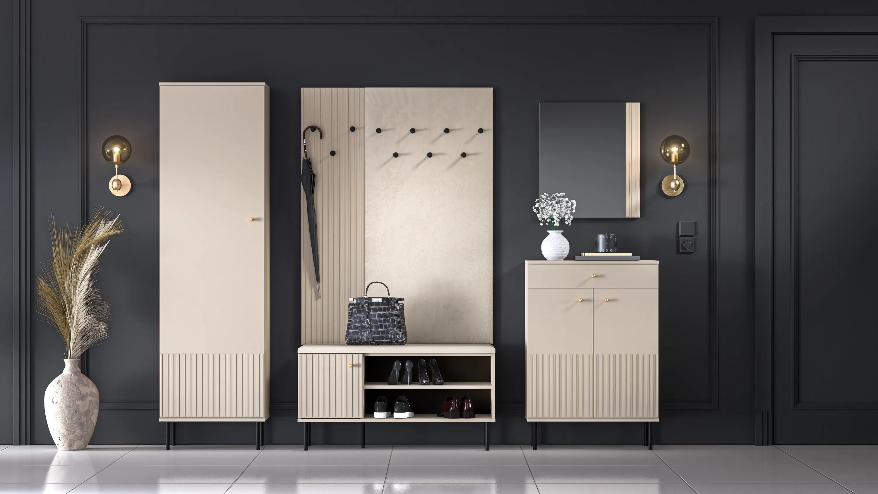 Toaletka z szufladą Goldin 10 biały połysk, złoty - 1GOLD10-001