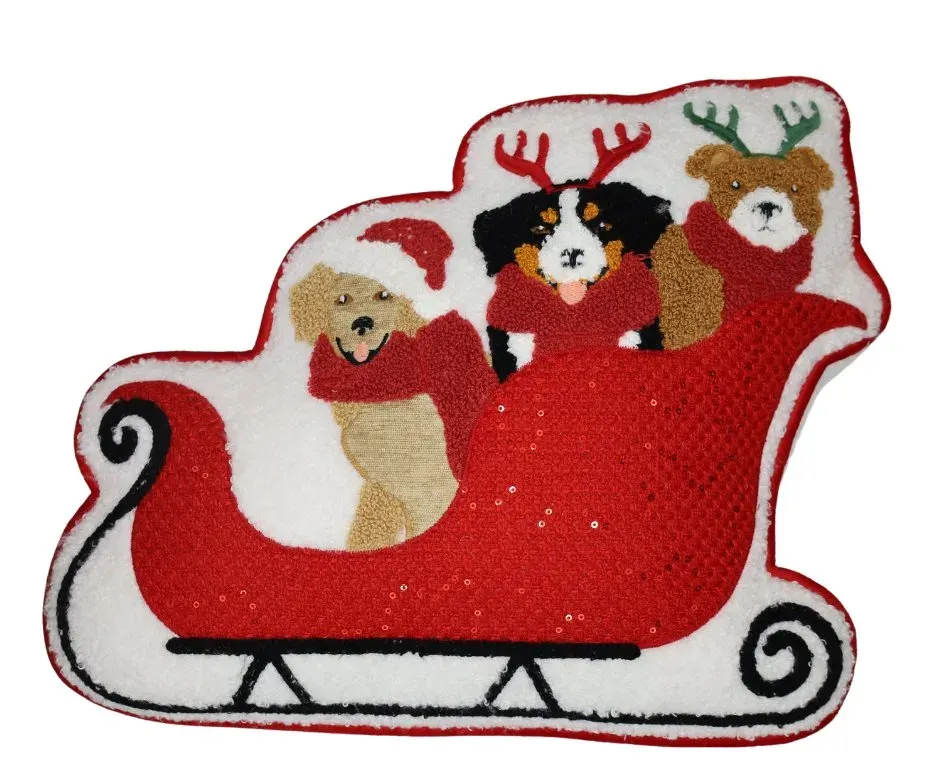 Poduszka świąteczna SANIE Z PIESKAMI 34x40 czerwona
