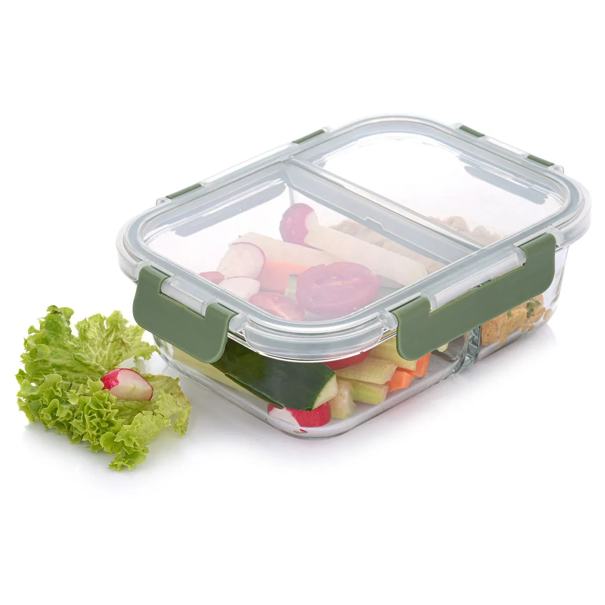 Pojemnik na lunch z przegrodą IDEAL LUNCH 980 ml pojemnik, szklany, warzywa, przezroczysty, zestaw