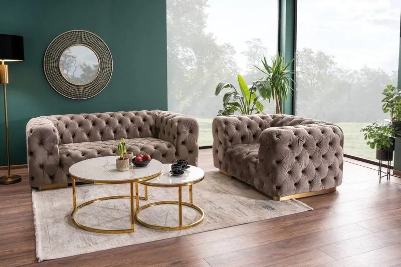 Zestaw stolików PORTAFINO A 2 sztuki efekt marmuru/złote nogi - PORTAFINOABZL