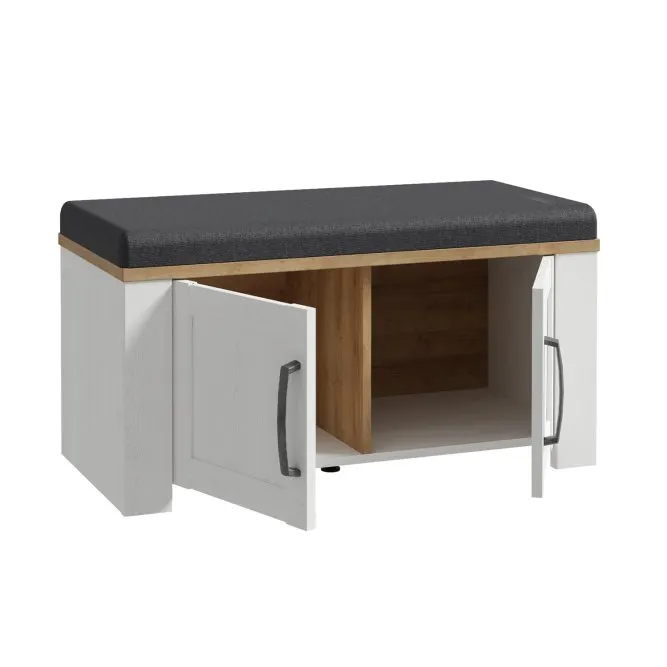 Szafka na buty CHISBURY z tapicerowanym siedziskiem - dąb riviera, modrzew jasny sibu - BHLD021-M482