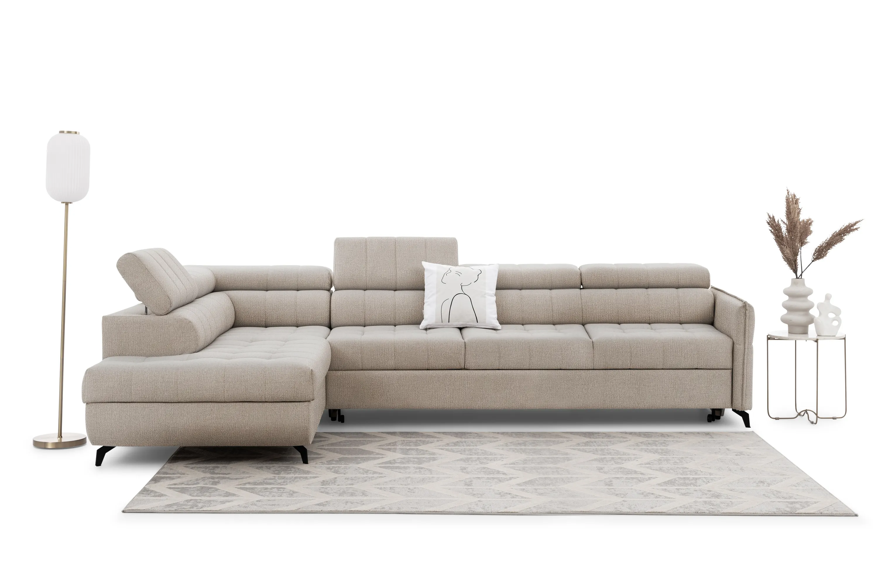 Narożnik lewostronny ELARIAS MAXI regulacja zagłówka i podłokietników tkanina Perfect harmony 07 beżowy - B_168605