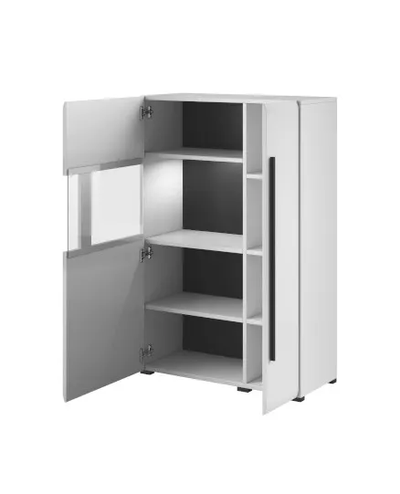 Komoda wysoka z witryną 2-drzwiowa TULSA 42 biała czarna 136x90x39cm - 2497FJ42