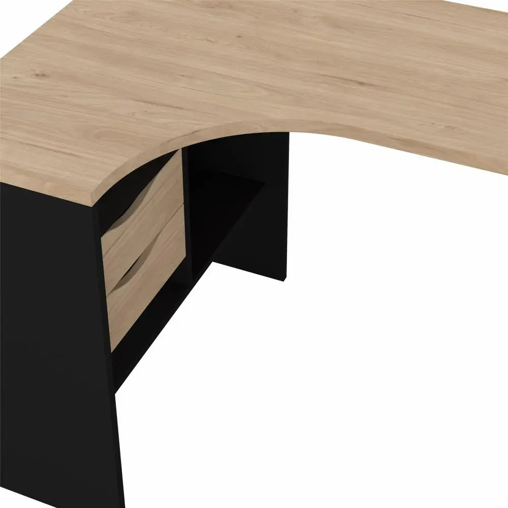 Narożne biurko z 2 szufladami FUNCTION PLUS 145cm czarny mat/Jackson Hickory - TV_80118GMHL