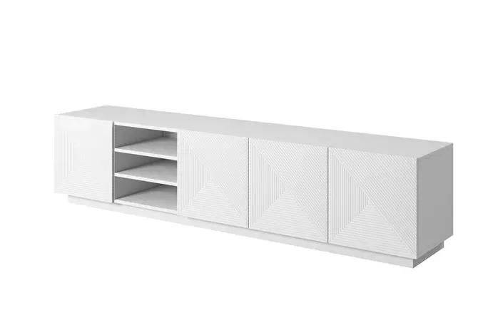 Szafka RTV ASHA 200 4D z wnęką - biały mat- ryflowany front - cokół