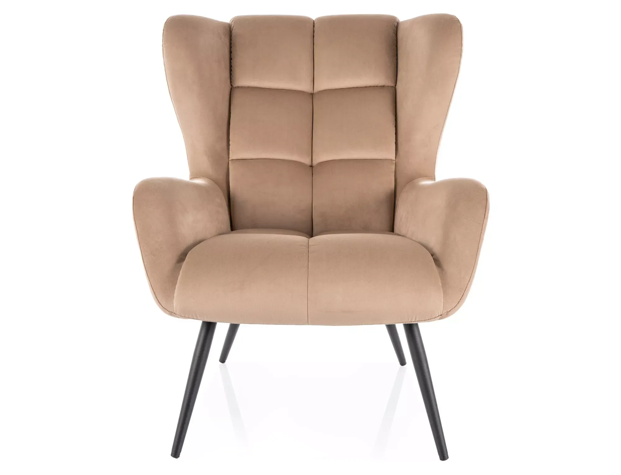 Fotel z podłokietnikami LOUIS VELVET pikowany beżowy z czarnymi nogami - LOUISVCBE