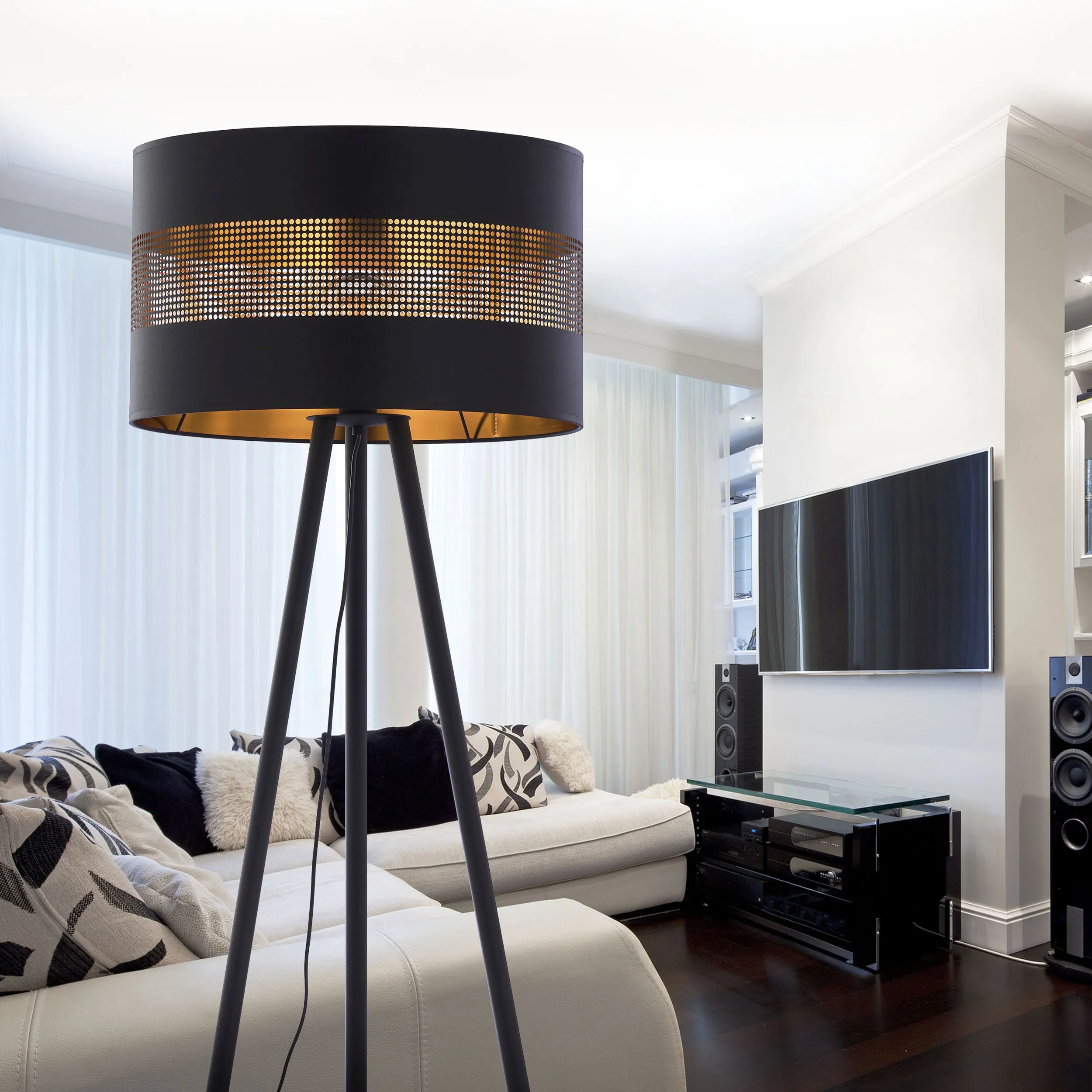 Lampa podłogowa TAGO czarna ze złotym wnętrzem 145x50cm - TK_5053