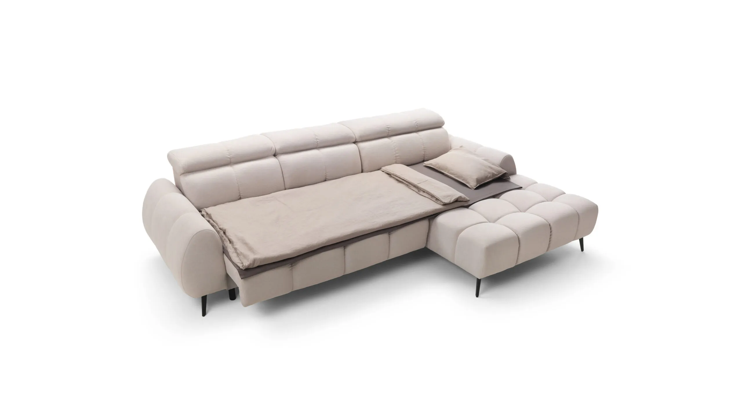 Narożnik z funkcją spania PIANO prawostronny elektryczny wysuw siedziska - tkanina Nube 08 - beżowy - PIANO_NAR_NUBE08_P