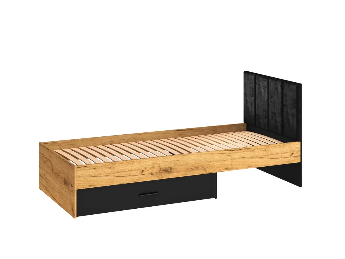 Łóżko z szufladą Colt 10 dąb craft złoty, czarny, stal premium 90x200 - 1COLT10-001