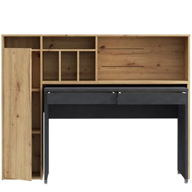 Biurko TRYNIDAD z regałem - dąb artisan, beton - EGRB331L-C982A