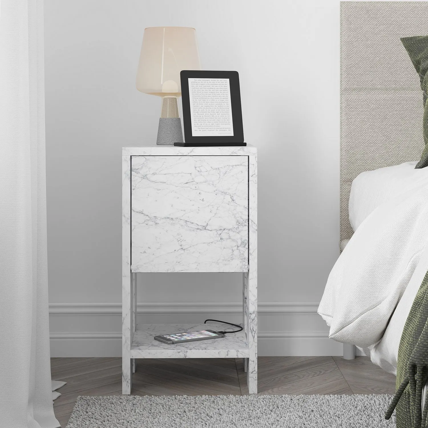 Szafka nocna EMA 30x30x55 biały efekt marmuru - ASI_776HMS3439