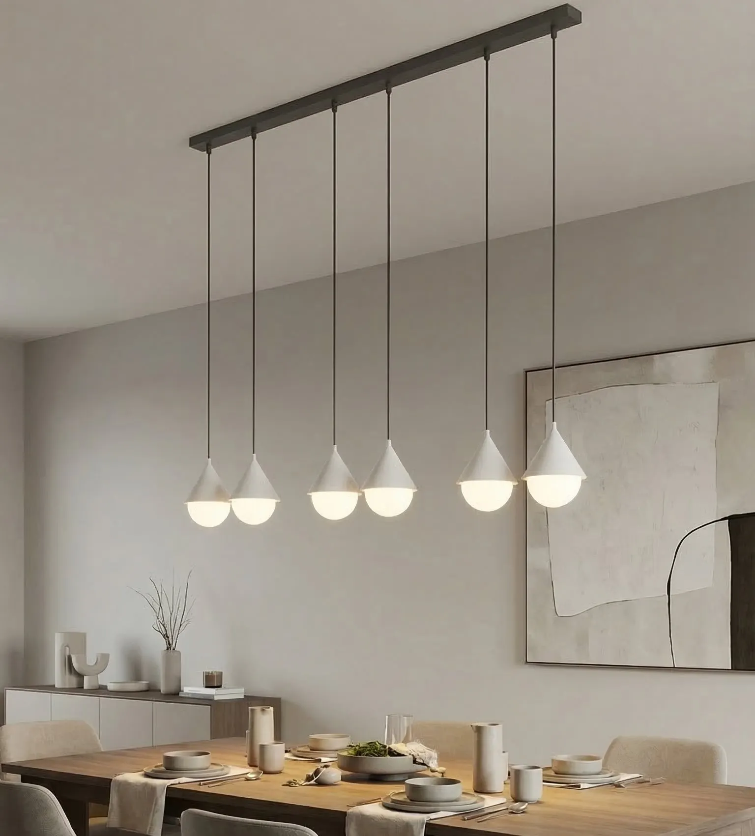 image lampa wisząca, kinkiety, oświetlenie jadalni, szkło i metal, komplet lamp wiszących