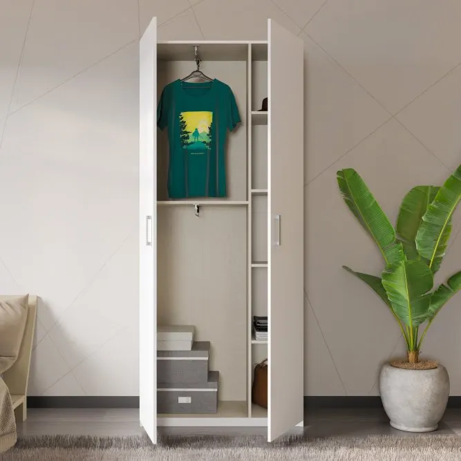 Szafa 2-drzwiowa HOME NOOK 2 drążki i półki 90cm biała — zdjęcie 10
